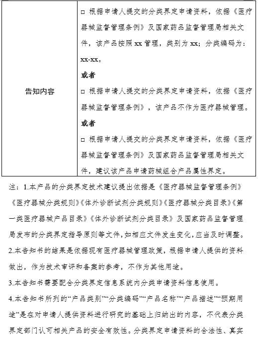 國家藥品監(jiān)督管理局醫(yī)療器械標準管理中心醫(yī)療器械產(chǎn)品分類界定申請告知書（格式）（2024年第59號）(圖2)
